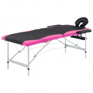 Camilla de masaje plegable 2 zonas aluminio negro y rosa D