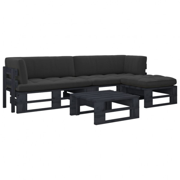 Muebles de palets 4 pzas y cojines madera pino impregnada negro Muebles de palets 4 pzas y cojines madera pino impregnada negro D