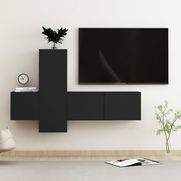 Set de muebles de salón TV 3 piezas madera ingeniería negro Set de muebles de salón TV 3 piezas madera ingeniería negro D