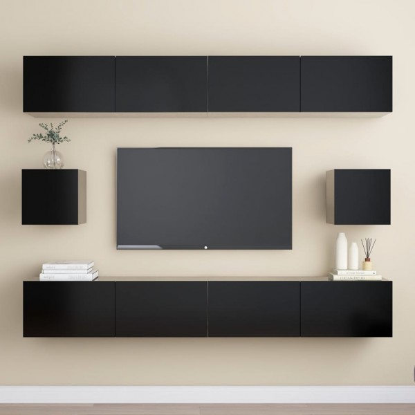 Juego de mueble para TV de 6 piezas aglomerado negro Juego de mueble para TV de 6 piezas aglomerado negro D