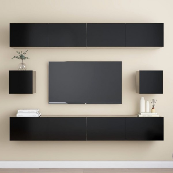 Set de muebles de salón TV 6 piezas madera ingeniería negro D