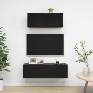 Conjunto de móveis de sala de estar para TV em madeira preta de 2 peças D