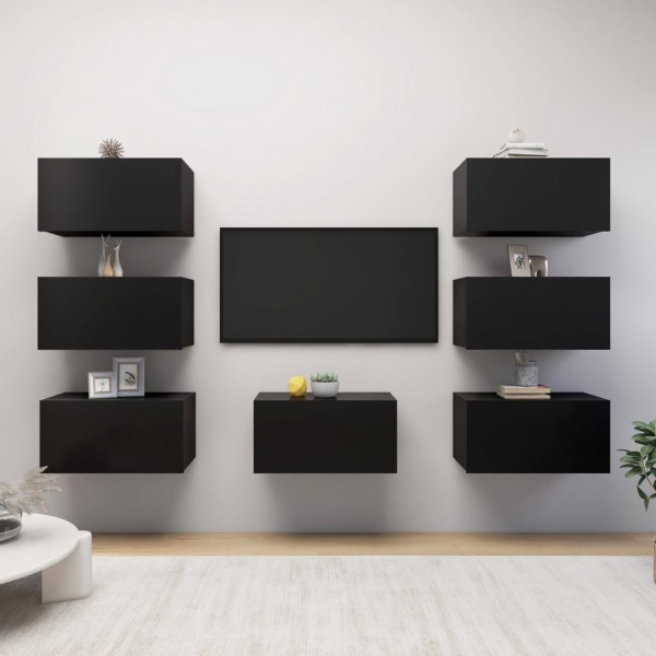 Muebles para TV 7 unidades aglomerado negro 30.5x30x60 cm D
