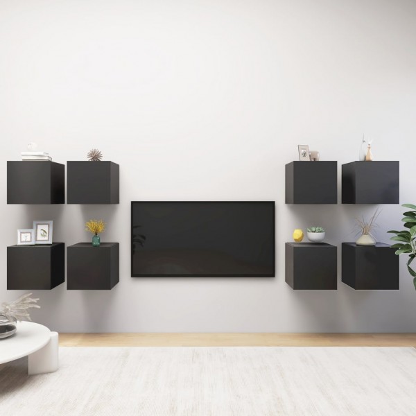 Muebles de pared para TV 8 uds gris 30.5x30x30 cm D