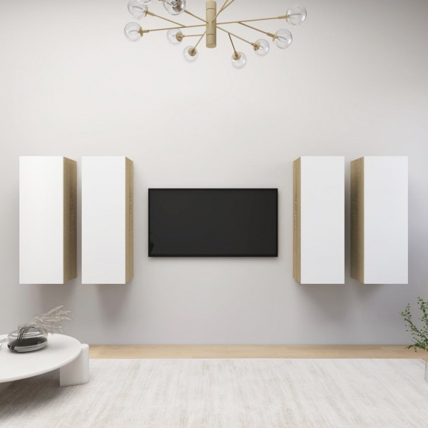 Muebles de salón 4 piezas blanco y roble Sonoma 30.5x30x90 cm D