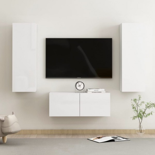 Conjunto de móveis para TV de 3 peças branco brilhante aglomerado D