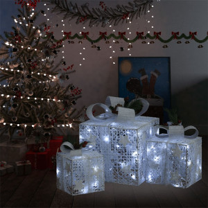 Caja regalo decorativa Navidad 3 pzas blanca exterior/interior D