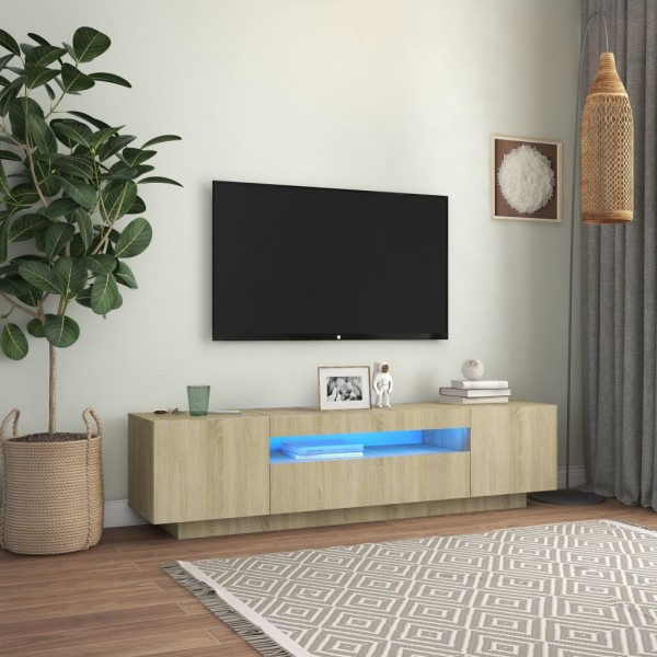Mueble de TV con luces LED roble Sonoma 160x35x40 cm D