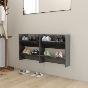Zapateros de pared 2 uds contrachapada gris brillo 60x18x60 cm D
