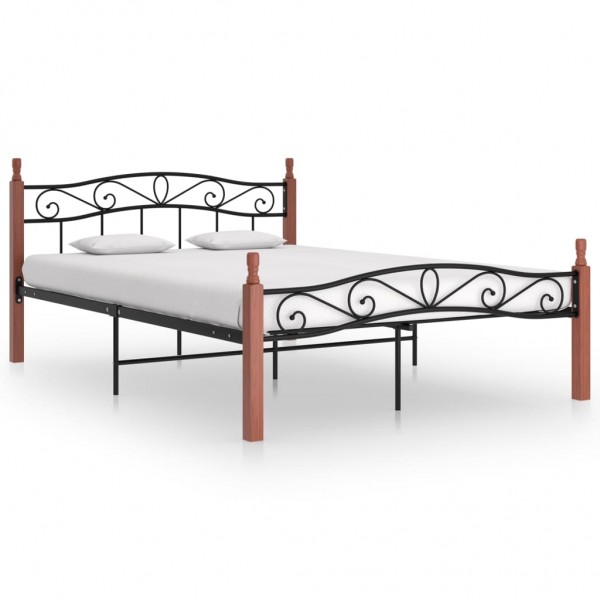 Estructura de cama metal y madera maciza de roble 140x200 cm D