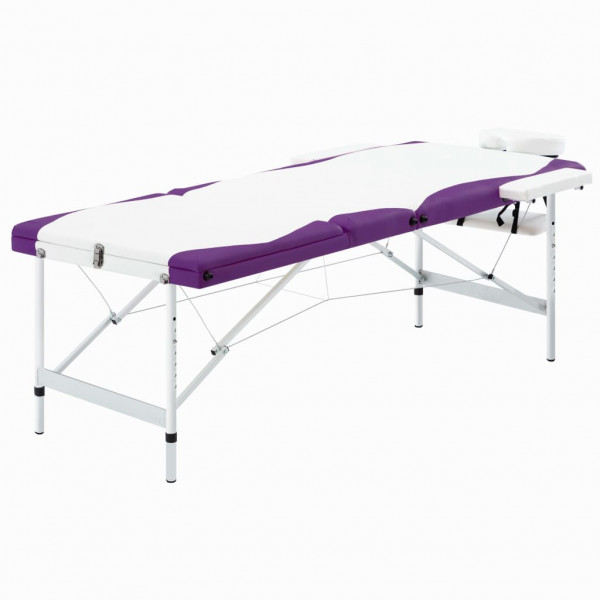 Cama de massagem dobrável 3 zonas alumínio branco e roxo D