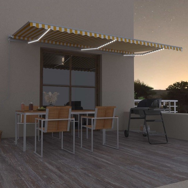 Toldo manual retráctil con LED amarillo y blanco 600x350 m D