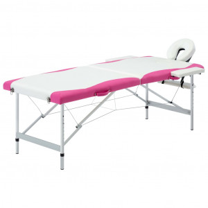 Camilla de masaje plegable 2 zonas aluminio blanco y rosa D