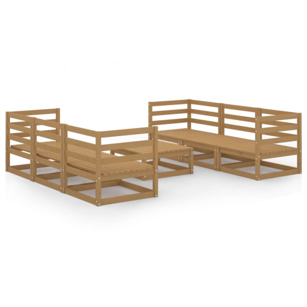 Muebles de jardín 7 piezas marrón miel madera maciza de pino Muebles de jardín 7 piezas marrón miel madera maciza de pino D