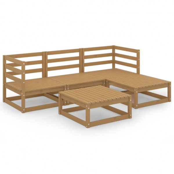 Mobiliário de jardim 5 peças marrom mel madeira maciça de pinheiro D
