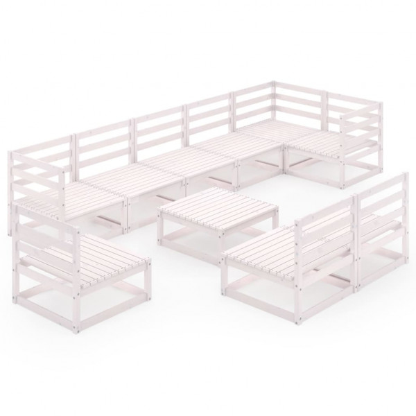 Set de salón de jardín de 10 piezas blanco madera maciza pino Set de salón de jardín de 10 piezas blanco madera maciza pino D