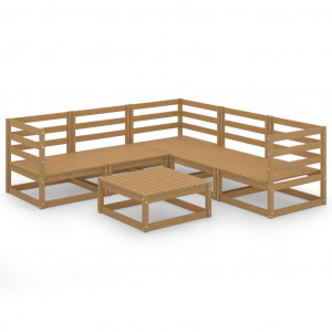 Mobiliário de jardim 6 peças marrom mel madeira maciça de pinheiro D