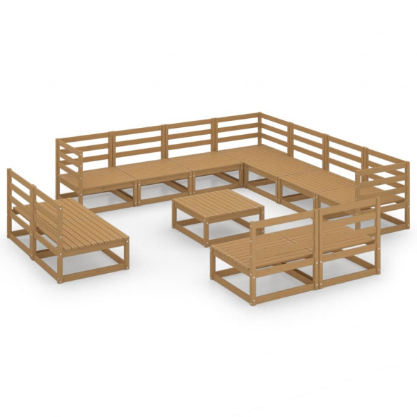Muebles de jardín 12 piezas marrón miel madera maciza de pino D