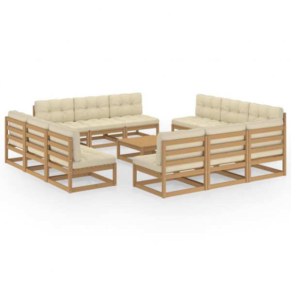 Mobiliário de jardim 13 peças com almofadas madeira de pinho maciço D
