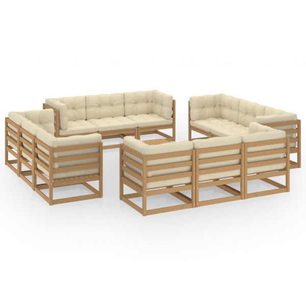Mobiliário de jardim 13 peças com almofadas madeira de pinho maciço D