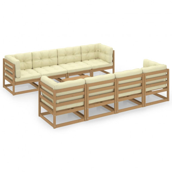 Conjunto de móveis de jardim de 9 peças com almofadas em madeira maciça de pinho D
