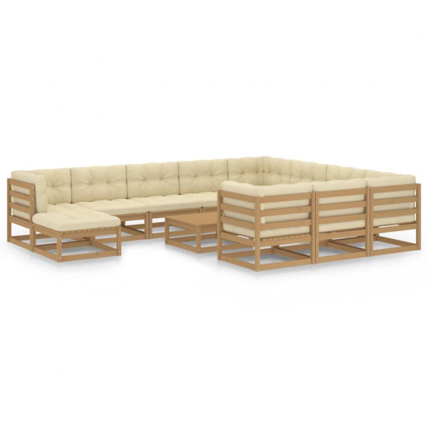 Conjunto de móveis de jardim com 12 peças de almofadas em madeira de pinho castanho mel D
