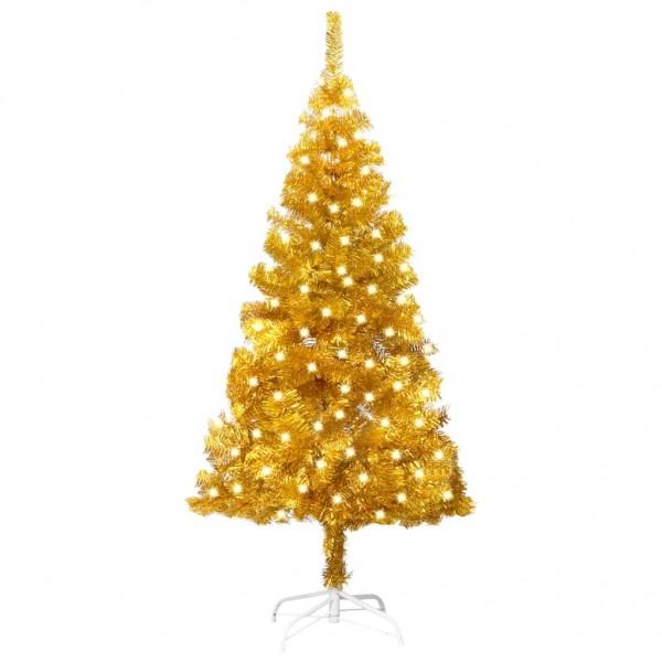 Árbol de Navidad artificial con LED y soporte dorado PET 120 cm D