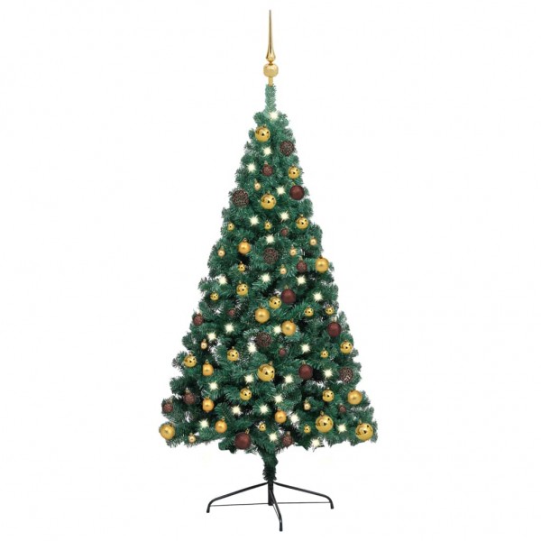 Meia árvore de Natal com luzes e bolas verdes 240 cm D
