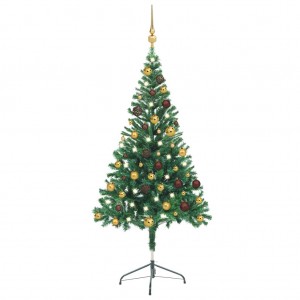 Árbol de Navidad artificial con LEDs y bolas 120 cm 380 ramas D
