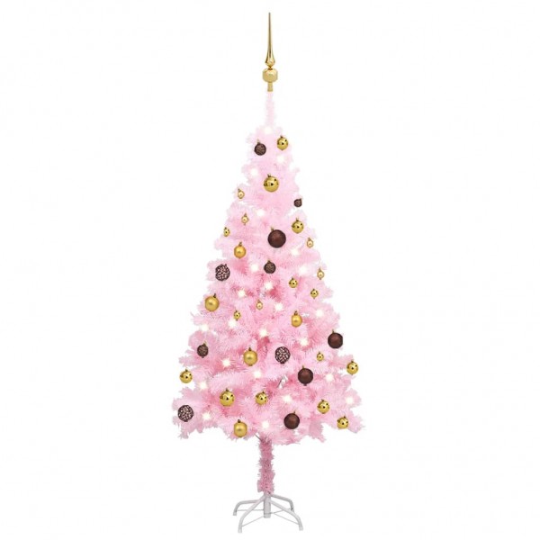 Set de árbol de Navidad artificial con LED y bola rosa 120 cm D