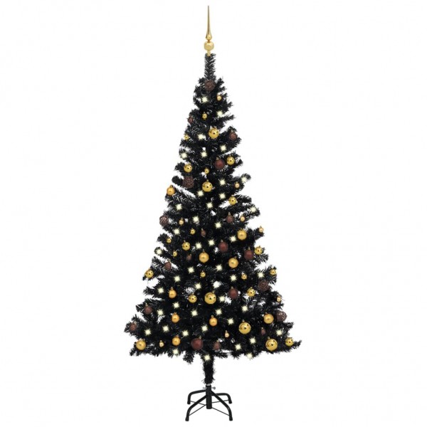 Set de árbol de Navidad artificial con LED y bolas negro 150 cm D