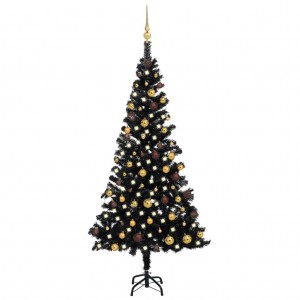 Árvore de Natal pré-iluminada com luzes e bolas preto 180 cm D