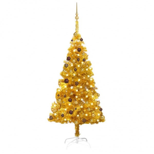 Árvore de Natal pré-iluminada com luzes e bolas de ouro 180 cm D