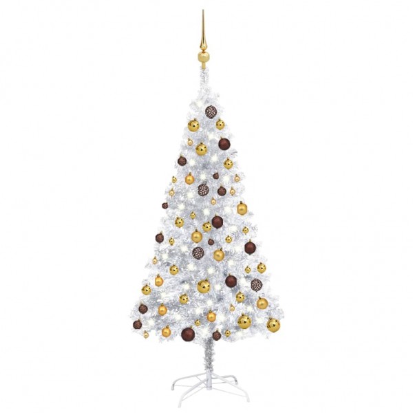 Árvore de Natal pré-iluminada com luzes e bolas prateadas 150 cm D