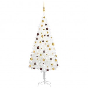 Árbol de Navidad preiluminado con luces y bolas blanco 180 cm D