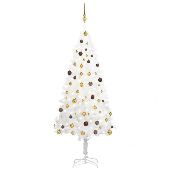 Árvore de Natal pré-iluminada com luzes e bolas brancas 210 cm D