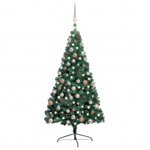 Medio árbol de Navidad con luces y bolas verde 240 cm D