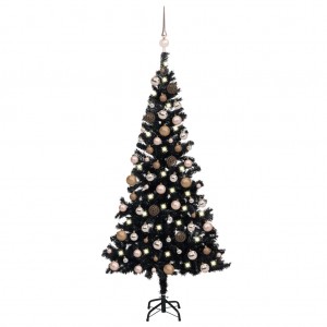 Árbol de Navidad preiluminado con luces y bolas negro 180 cm D