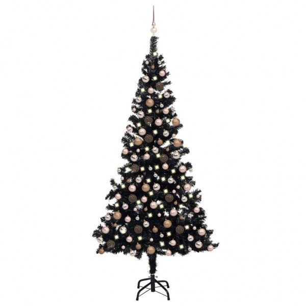 Árvore de Natal pré-iluminada com luzes e bolas pretas 240 cm D