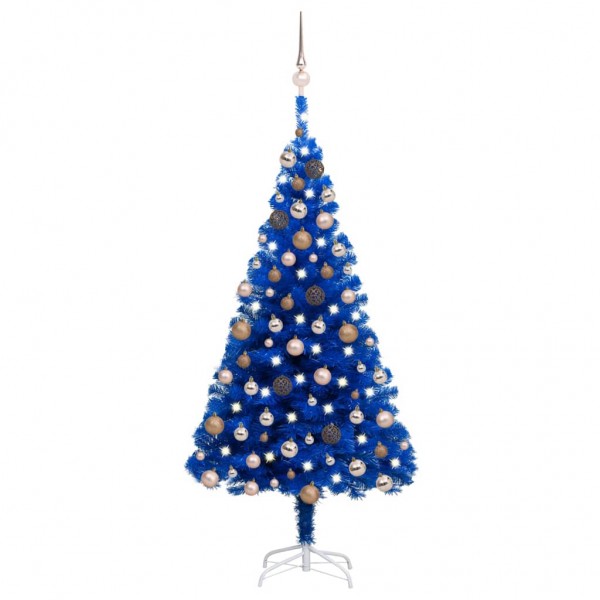 Árvore de Natal pré-iluminada com luzes e bolas azuis 150 cm D