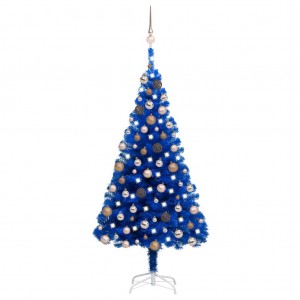 Árbol de Navidad preiluminado con luces y bolas azul 180 cm D