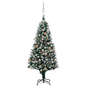 Árbol de Navidad helado con luces. bolas y piñas 150 cm D