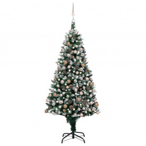 Árbol de Navidad helado con luces. bolas y piñas 210 cm D