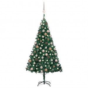 Árvore de Natal pré-iluminada com luzes e bolas verdes 150 cm D