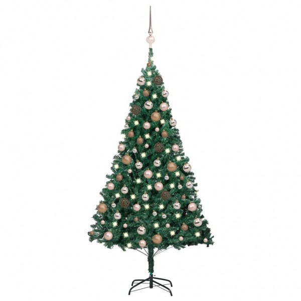 Árbol de Navidad preiluminado con luces y bolas verde 150 cm D