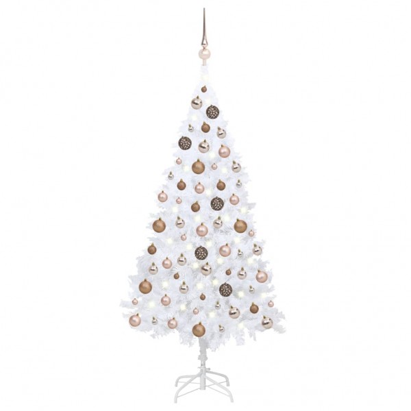 Árbol de Navidad preiluminado con luces y bolas blanco 180 cm D