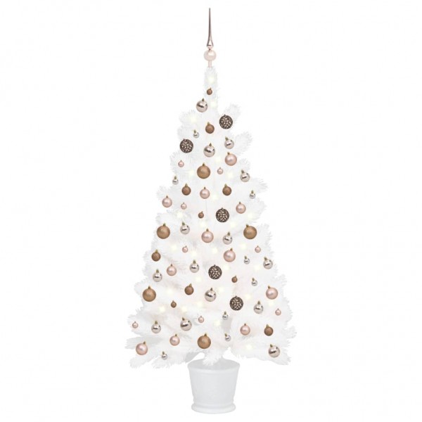 Árbol de Navidad preiluminado con luces y bolas blanco 90 cm D