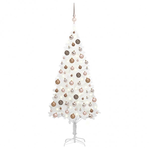 Árbol de Navidad preiluminado con luces y bolas blanco 180 cm D