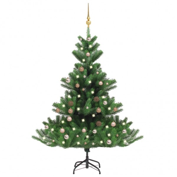 Árvore de Natal abeto Nordmann com LEDs e bolas verdes 150 cm D