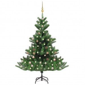 Árbol de Navidad abeto Nordmann con LEDs y bolas verde 180 cm D